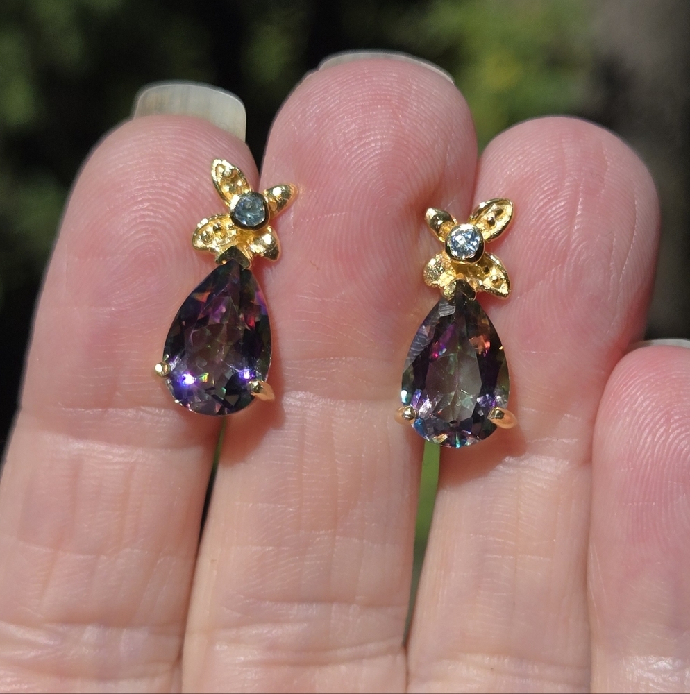 Mystic Sultans Teardrop & Topaz Natural Sterling & Gold Earrings 3.5k Each - Picture 8 of 11
